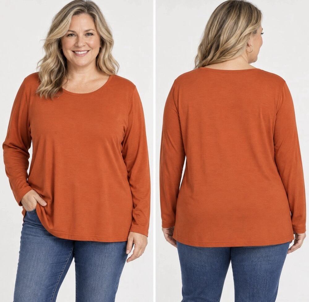 NWT CROFT & BARROW Women Long Sleeve Pullover Orange The Classic Tee Shirt Sz 3X